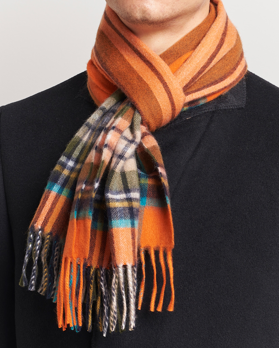 Herren | Schals | Begg & Co | Striped/Checked Cashmere Scarf 30*160cm Orange