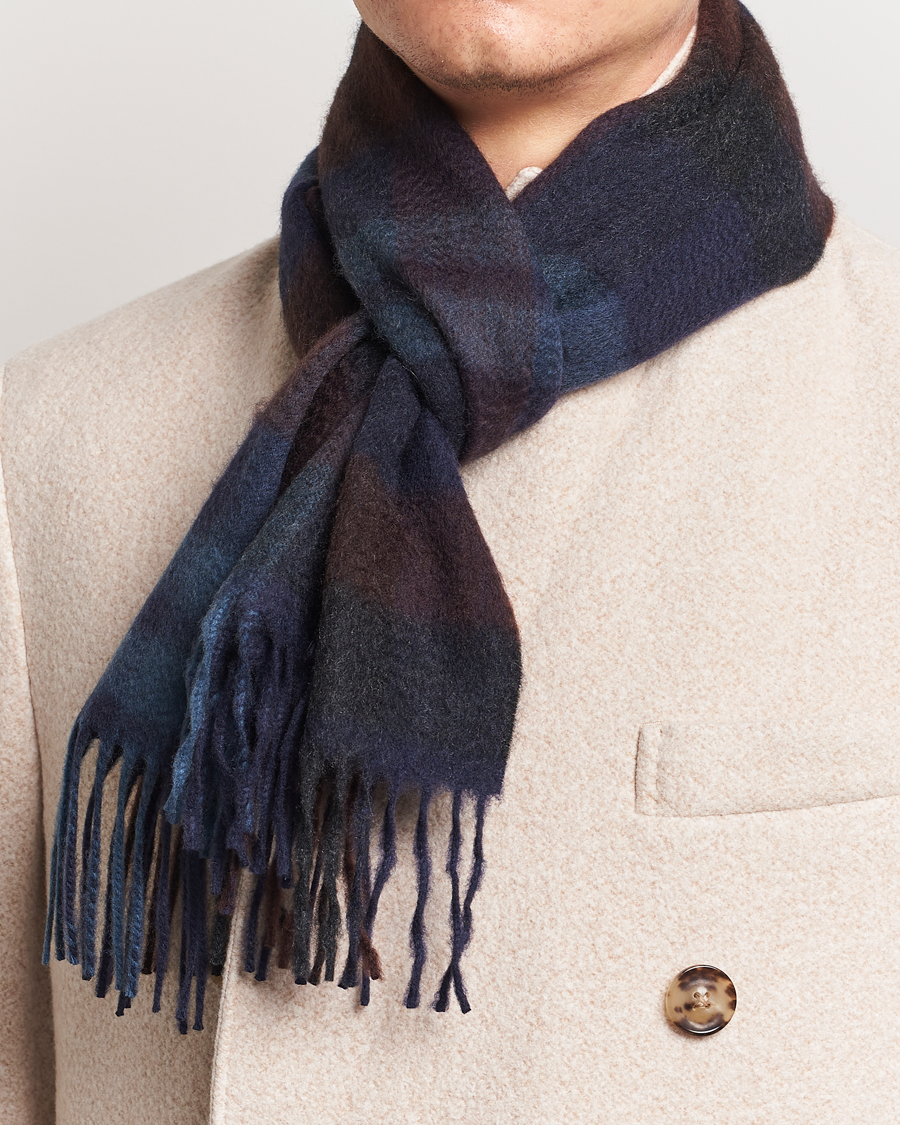 Herren | Schals | Begg & Co | Checked Cashmere Scarf 30*160cm Navy Slate