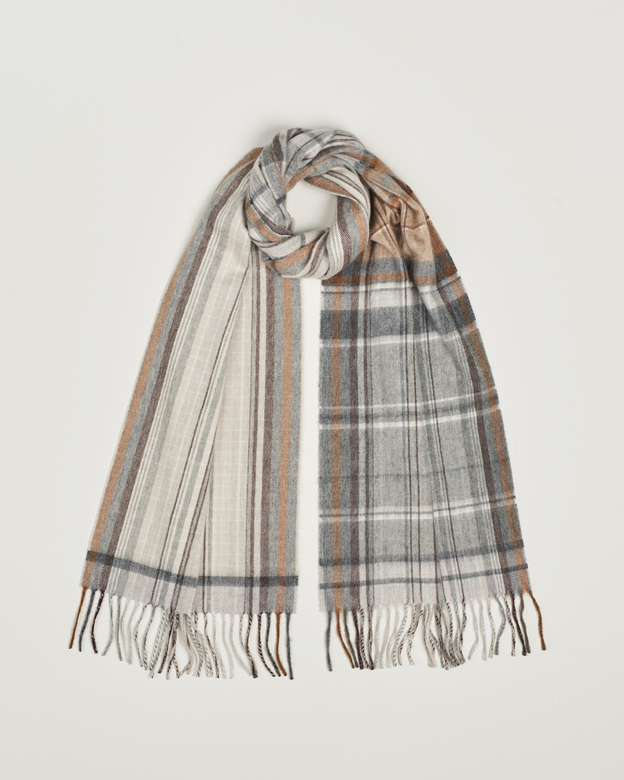 Herren | Begg & Co Striped/Checked Cashmere Scarf 36*183cm Natural Grey | Begg & Co | Striped/Checked Cashmere Scarf 36*183cm Natural Grey