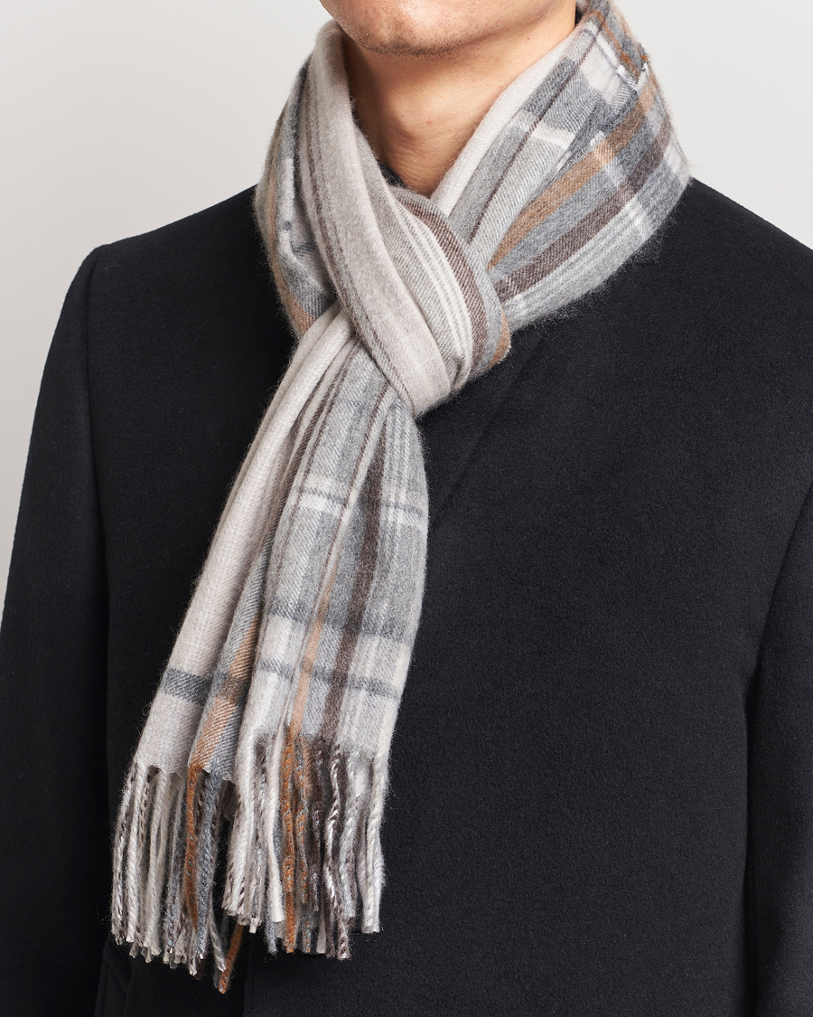 Herren |  | Begg & Co | Striped/Checked Cashmere Scarf 36*183cm Natural Grey