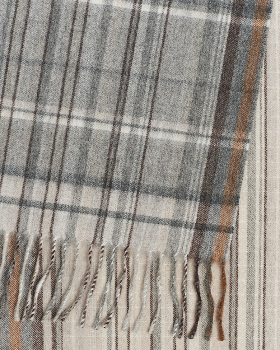 Herren | Begg & Co Striped/Checked Cashmere Scarf 36*183cm Natural Grey | Begg & Co | Striped/Checked Cashmere Scarf 36*183cm Natural Grey