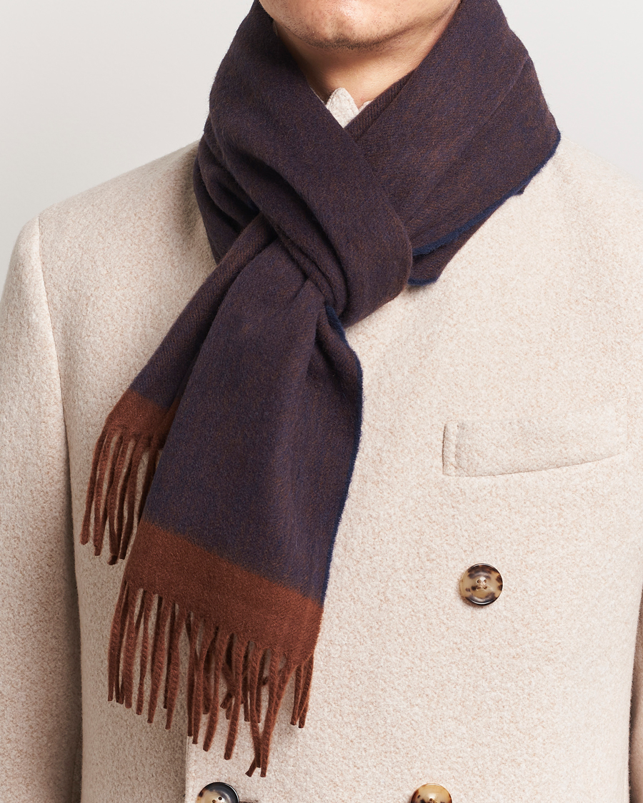 Herren | Schals | Begg & Co | Solid Board Wool/Cashmere Scarf Navy Chocolate