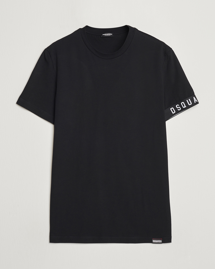 Herren | T-Shirts | Dsquared2 | Taped Logo Crew Neck T-Shirt Black/White