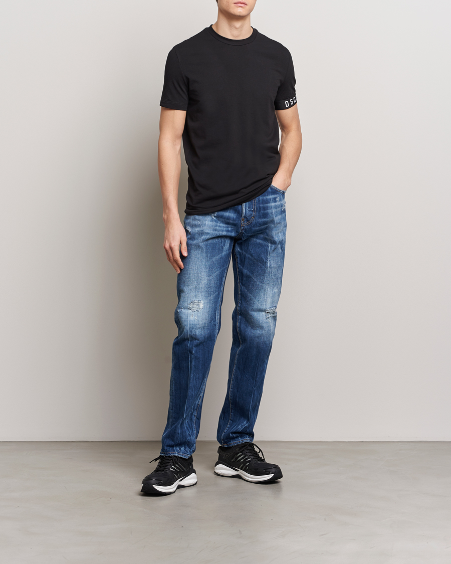 Herren | T-Shirts | Dsquared2 | Taped Logo Crew Neck T-Shirt Black/White