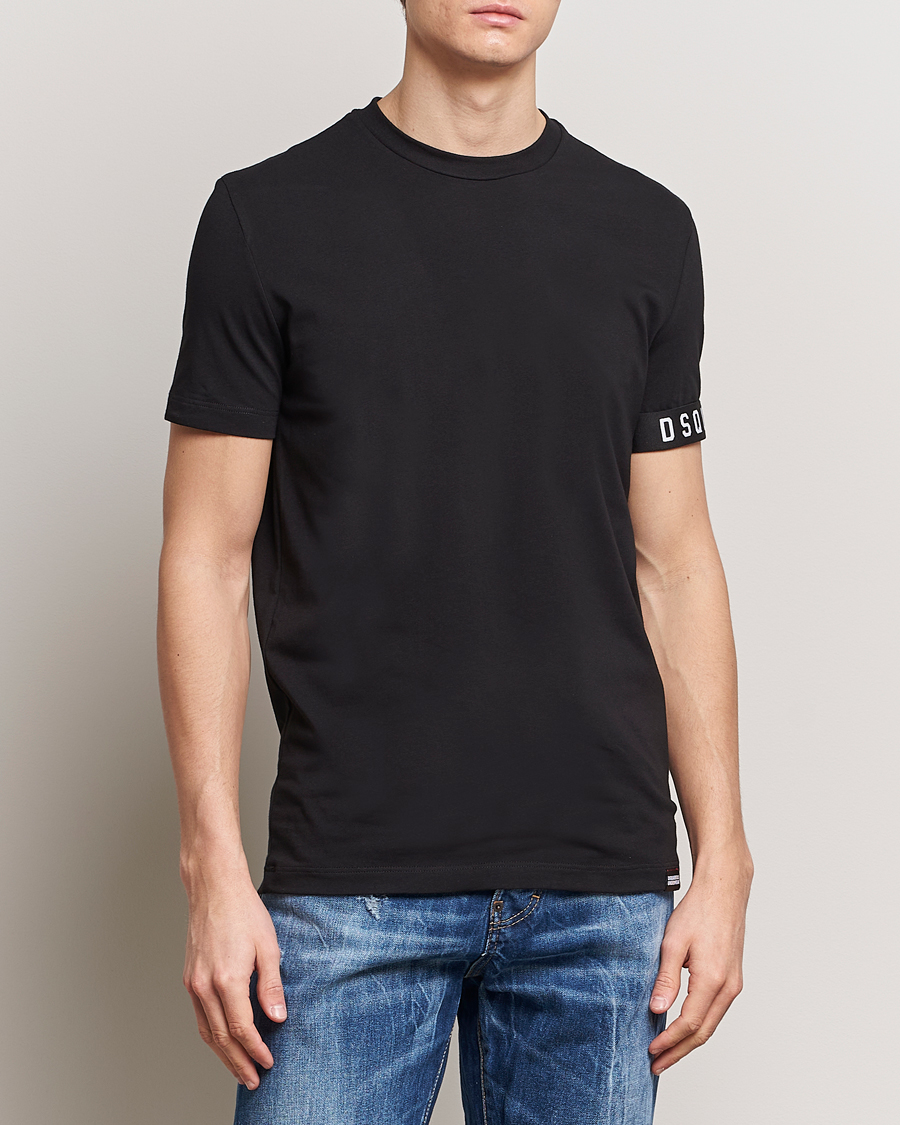 Herren | T-Shirts | Dsquared2 | Taped Logo Crew Neck T-Shirt Black/White