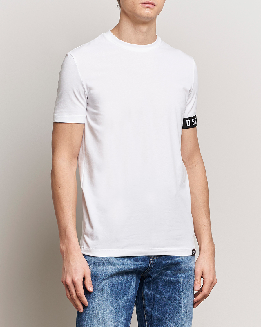 Herren | Treue-Rabatt für Stammkunden | Dsquared2 | Taped Logo Crew Neck T-Shirt White/Black