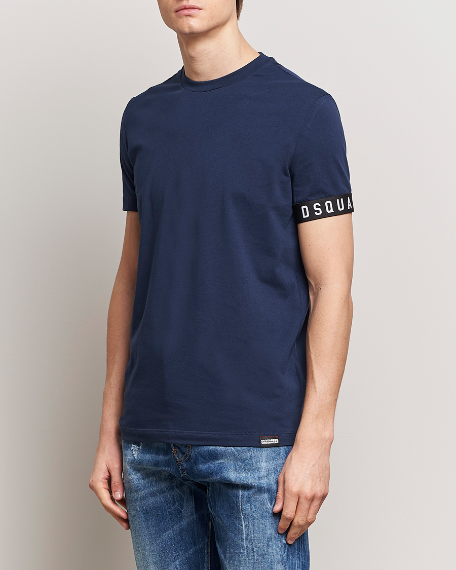 Herren | Kurzarm T-Shirt | Dsquared2 | Taped Logo Crew Neck T-Shirt Navy/White