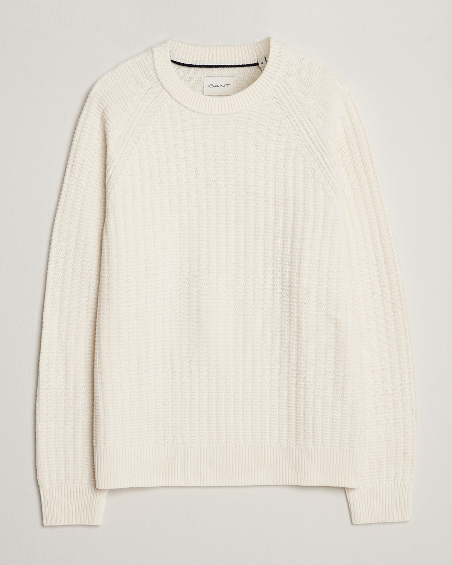 Herren | Pullover | GANT | Textured Raglan Knitted Crew Neck Cream