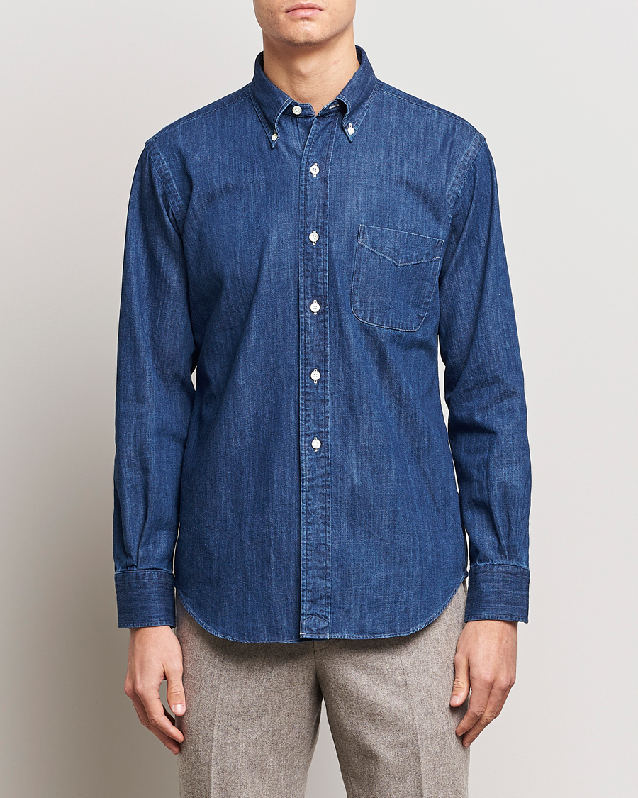 Herren | Kamakura Shirts | Kamakura Shirts | Vintage Ivy Denim Button Down Shirt Dark Indigo