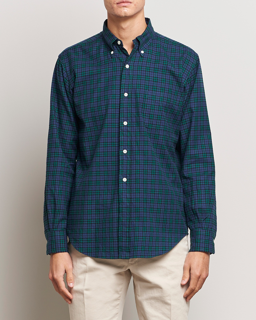 Herren | Kamakura Shirts | Kamakura Shirts | Vintage Ivy Blackwatch Flannel Shirt Navy/Green