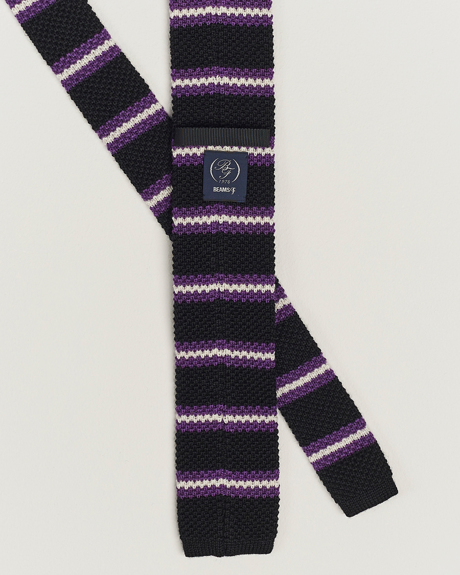 Herren | Beams F Striped Wool Tie Black/Purple | Beams F | Striped Wool Tie Black/Purple
