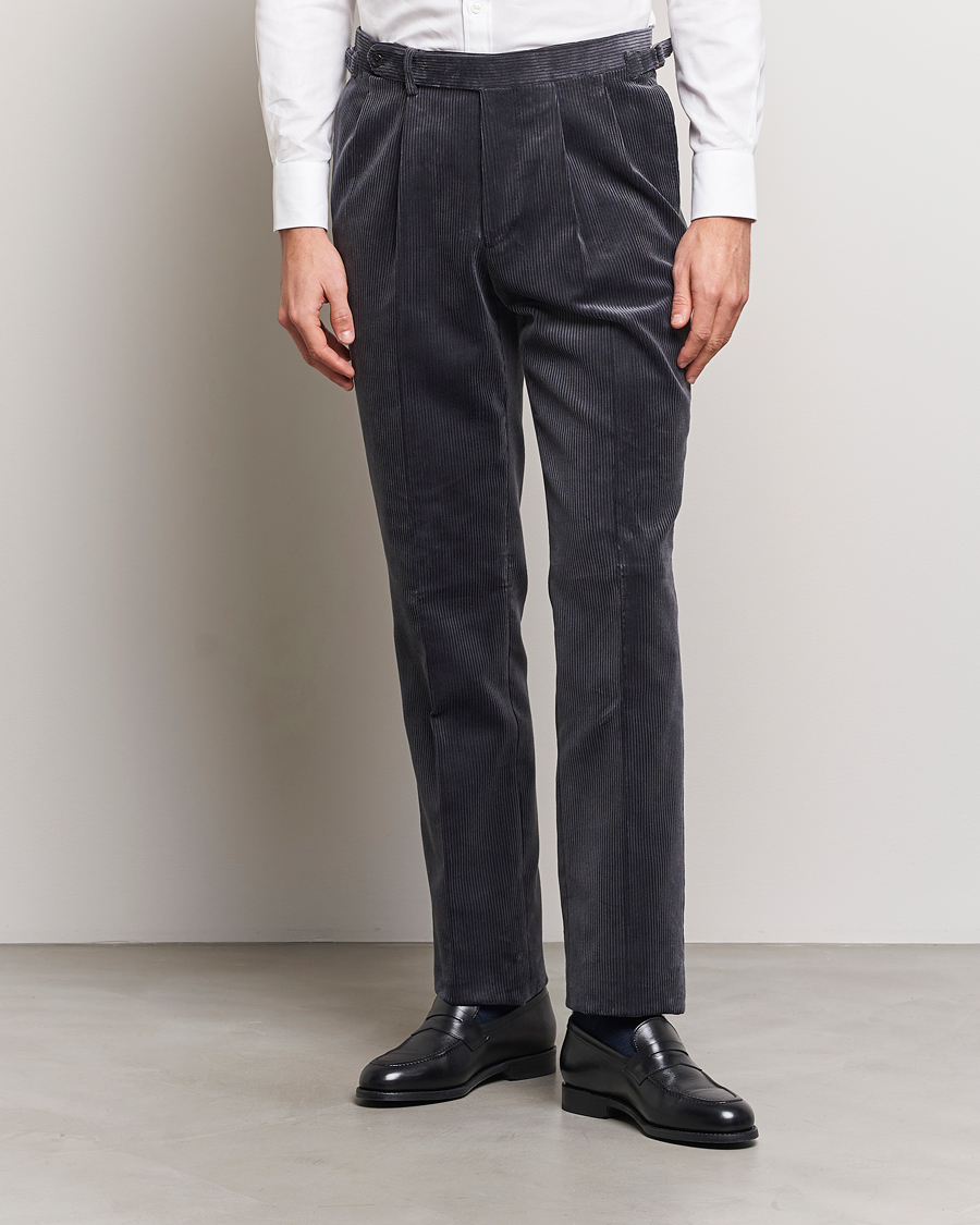 Herren |  | Beams F | Corduroy Side Adjuster Trousers Charcoal