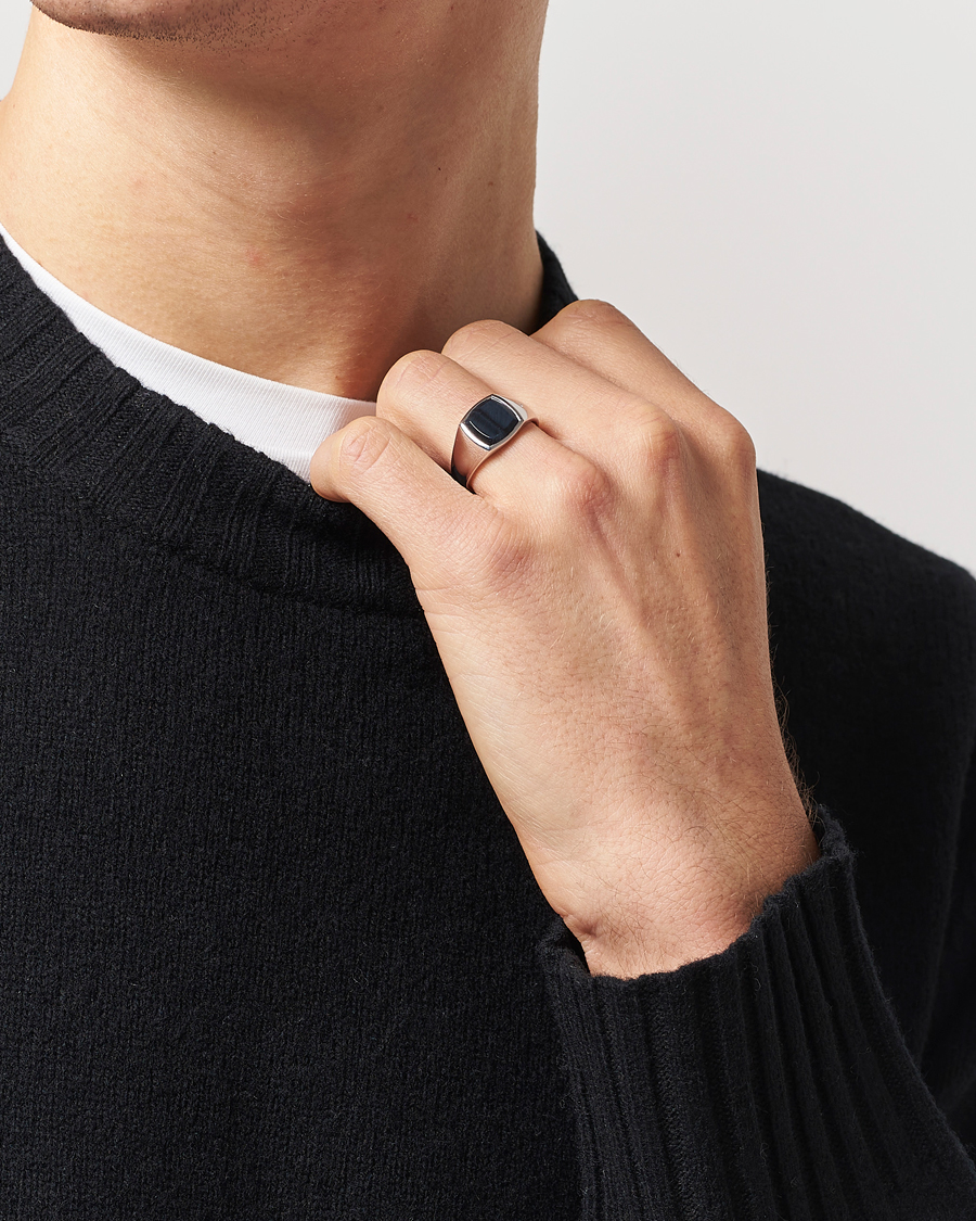 Men | Jewellery | Tom Wood | Kay Blue Hawk Eye Ring Silver