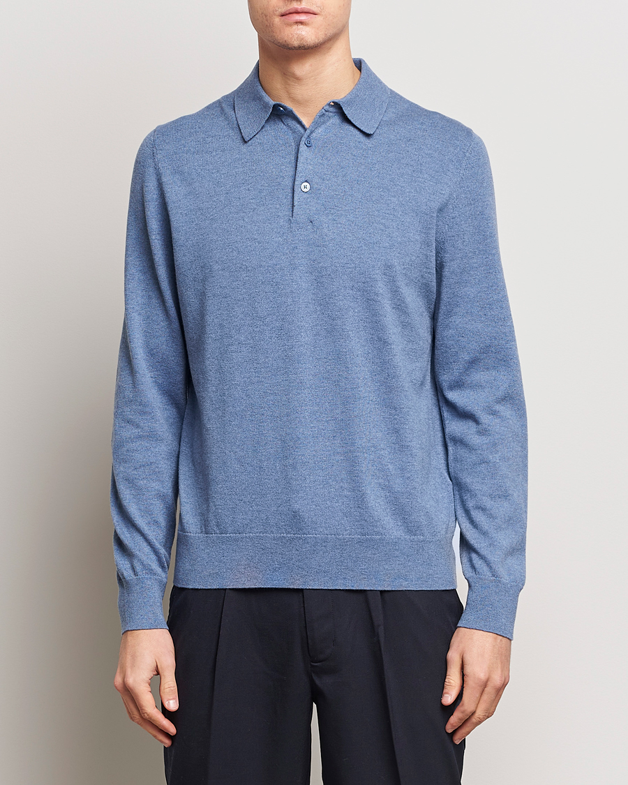 Herren | Bestickte Polohemden | Filippa K | Knitted Polo Shirt Paris Blue