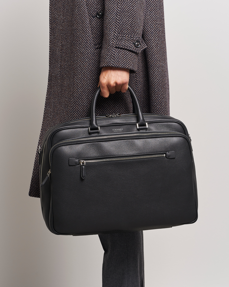 Men | Weekend Bags | Canali | Grain Leather Weekend Bag Black