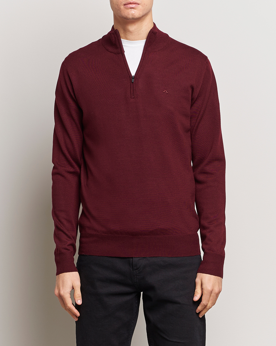 Herren | J.Lindeberg | J.Lindeberg | Kiyan Quarter Zip Wool Sweater Zinfandel