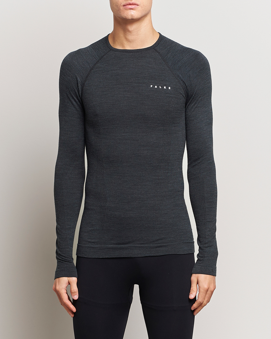 Herren | T-Shirts | Falke Sport | Falke Long Sleeve Wool Tech Shirt Black