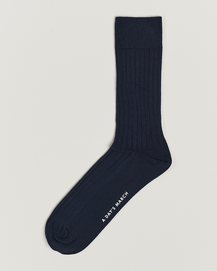 Herren | Unterwäsche | A Day's March | Ribbed Cotton Socks Navy