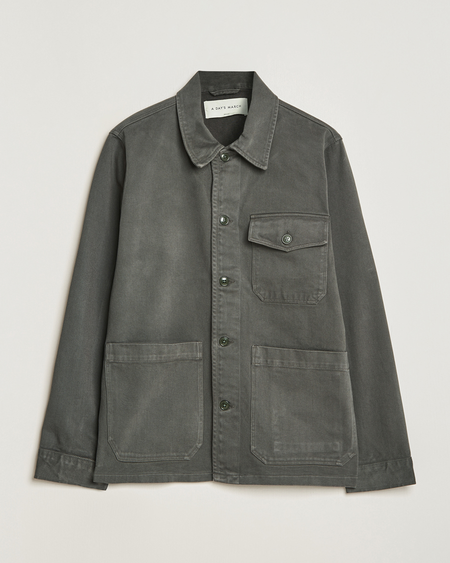 Herren | Hemden | A Day's March | Patch Pocket Sturdy Twill Overshirt Olive