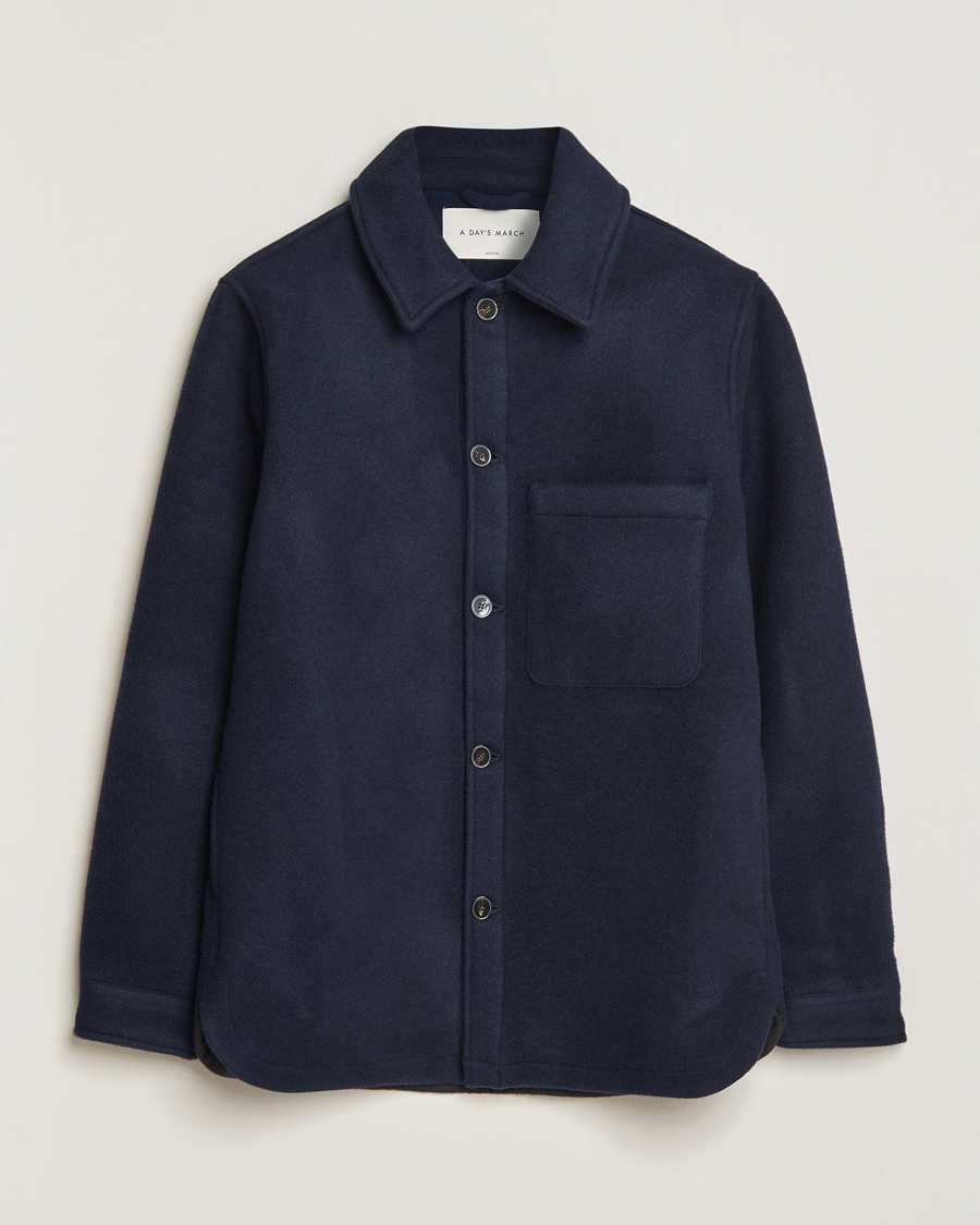 Herren | Hemden | A Day's March | Epernay Wool Overshirt Navy