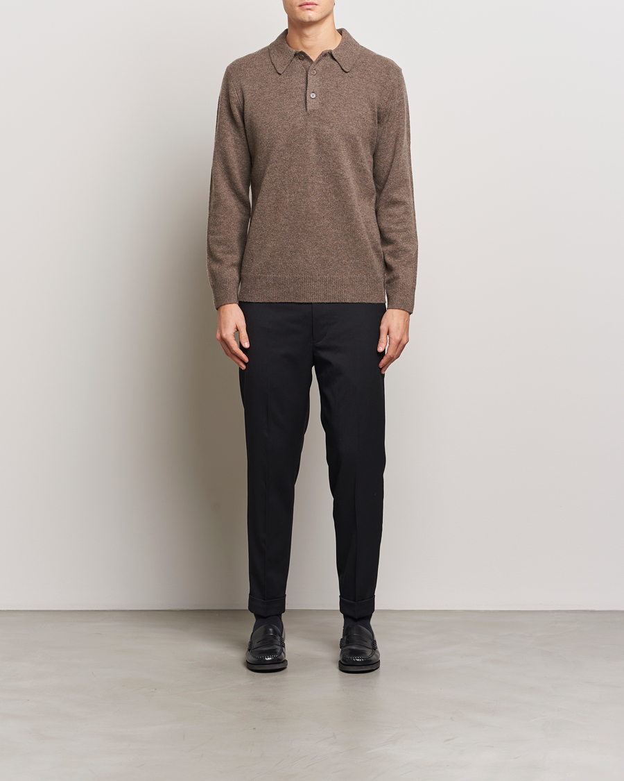 Herren | Pullover | A Day's March | Avoch Lambswool Polo Dark Taupe
