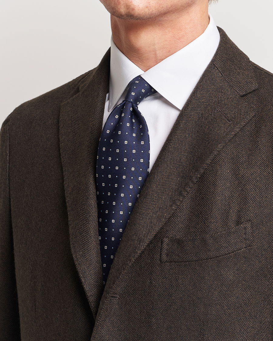 Herren | | E. Marinella | 3-Fold Printed Silk Tie Navy