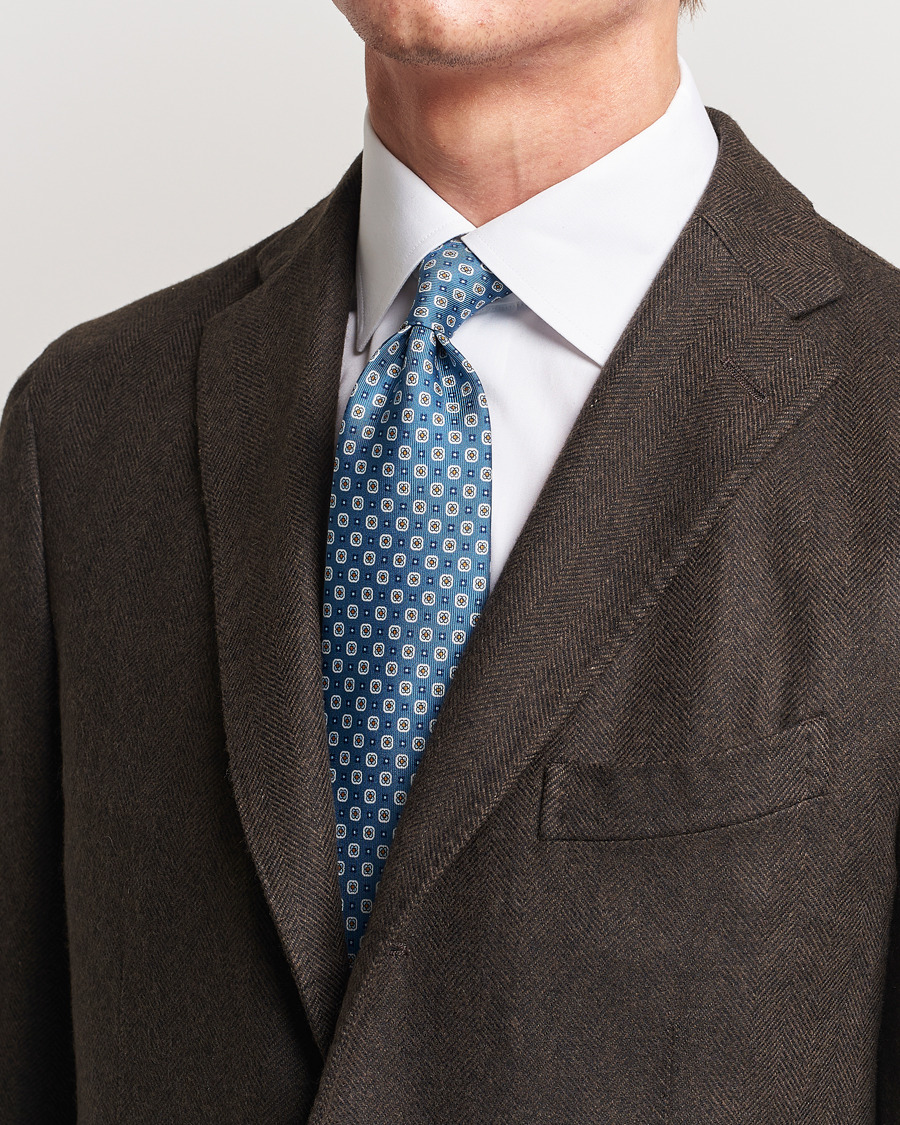 Herren |  | E. Marinella | 3-Fold Printed Silk Tie Blue