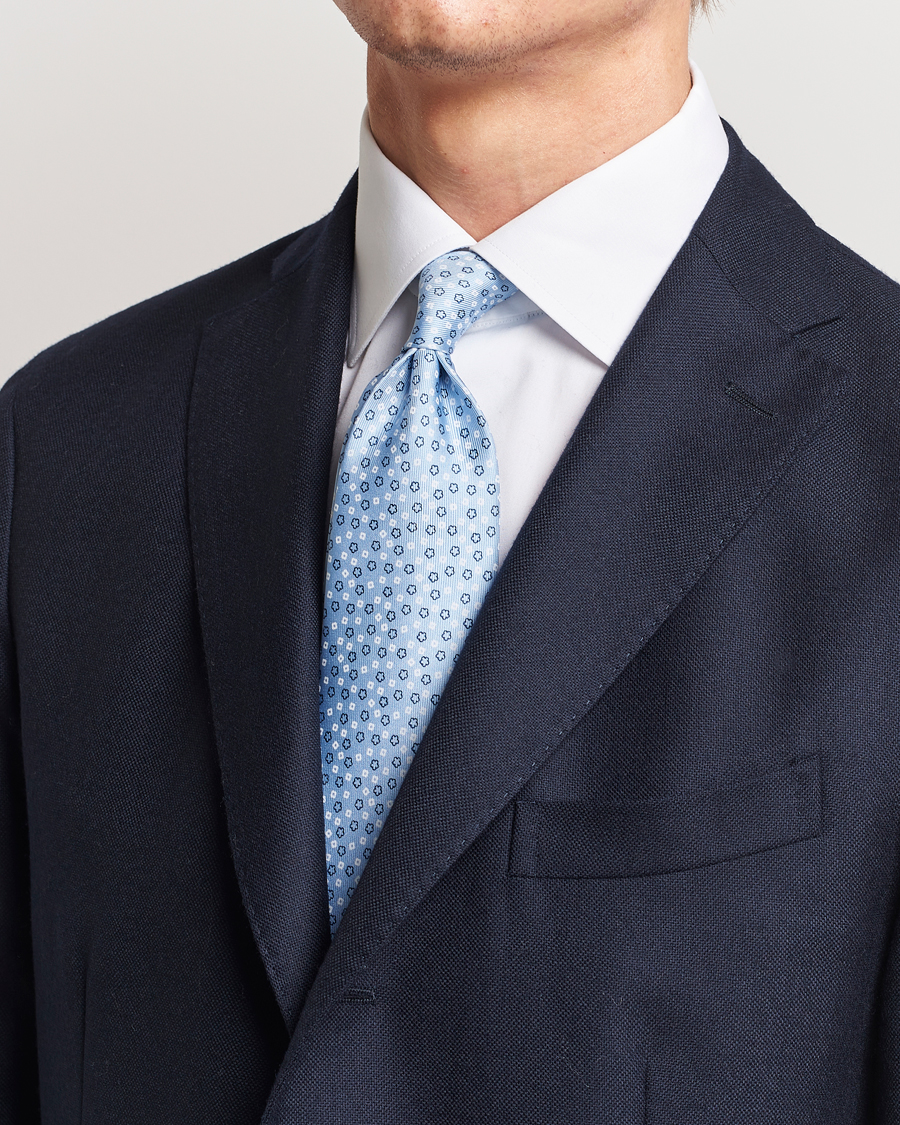 Herren | E. Marinella 3-Fold Printed Silk Tie Light Blue | E. Marinella | 3-Fold Printed Silk Tie Light Blue