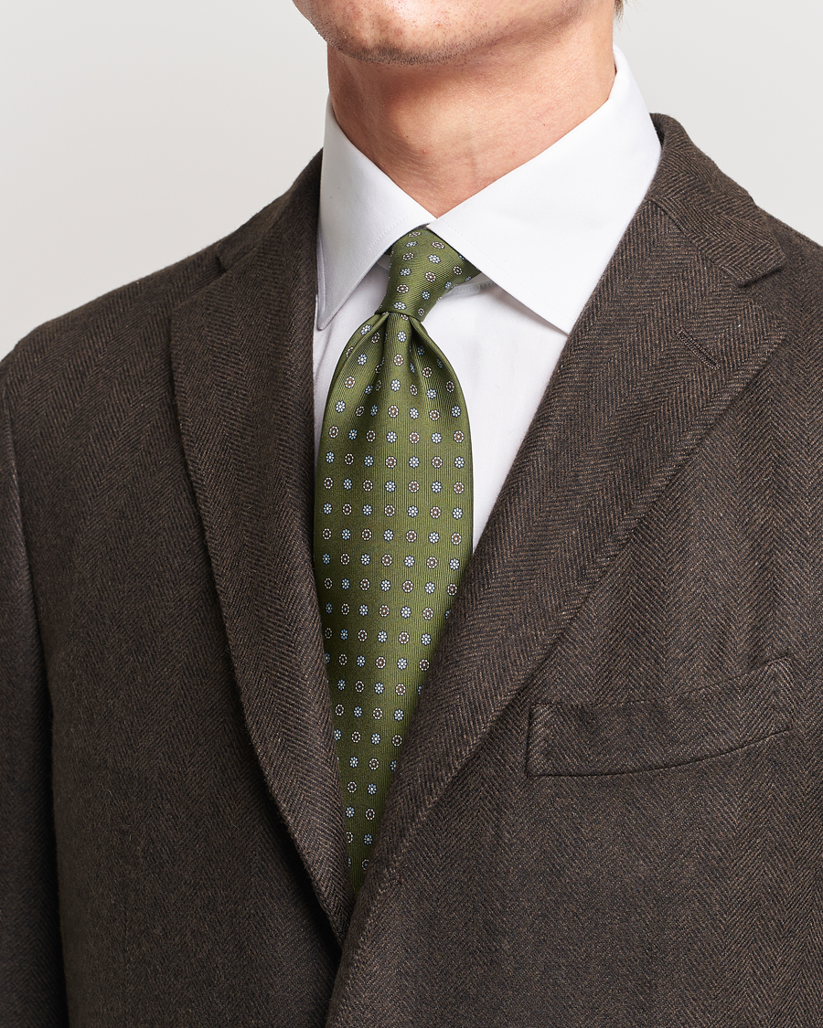 Herren | E. Marinella 3-Fold Printed Silk Tie Green | E. Marinella | 3-Fold Printed Silk Tie Green