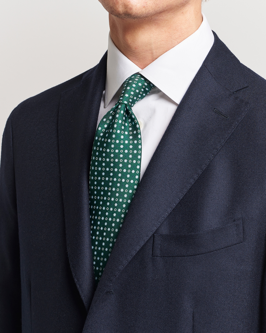 Herren | Cocktail | E. Marinella | 3-Fold Printed Silk Tie Dark Green