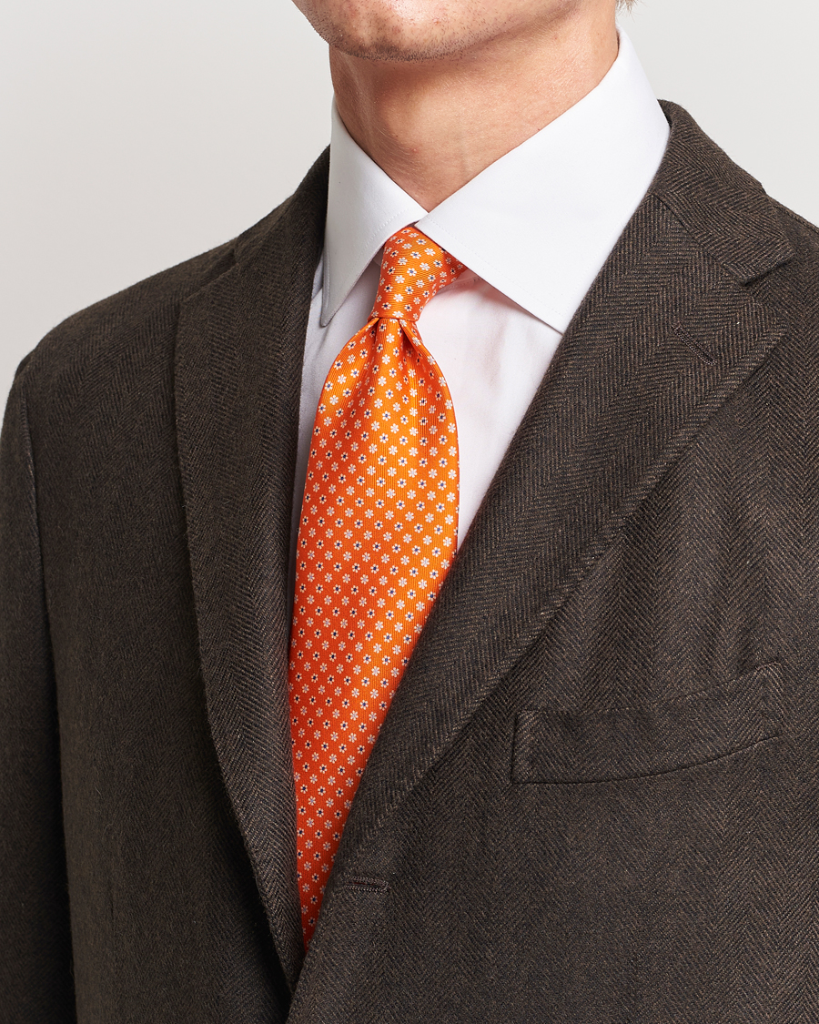 Herren | E. Marinella 3-Fold Printed Silk Tie Orange | E. Marinella | 3-Fold Printed Silk Tie Orange