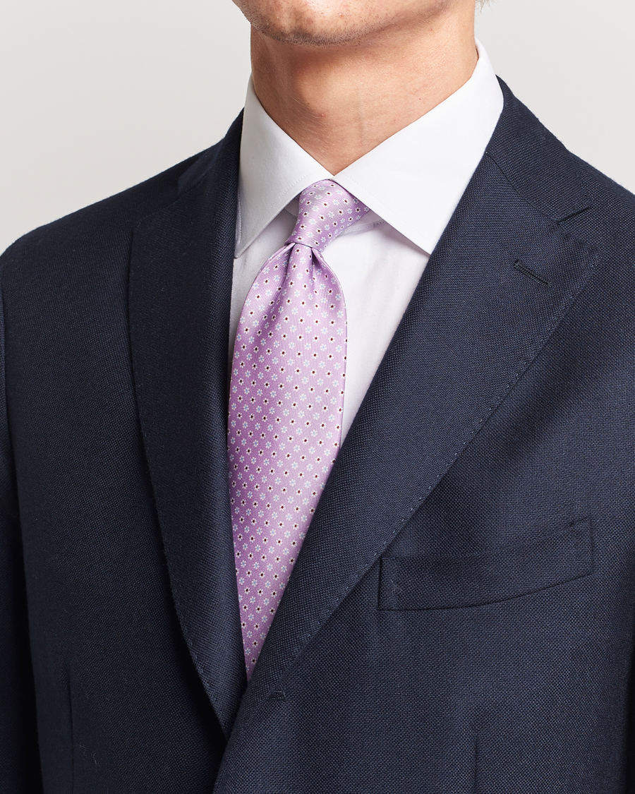 Herren | E. Marinella 3-Fold Printed Silk Tie Lilac | E. Marinella | 3-Fold Printed Silk Tie Lilac