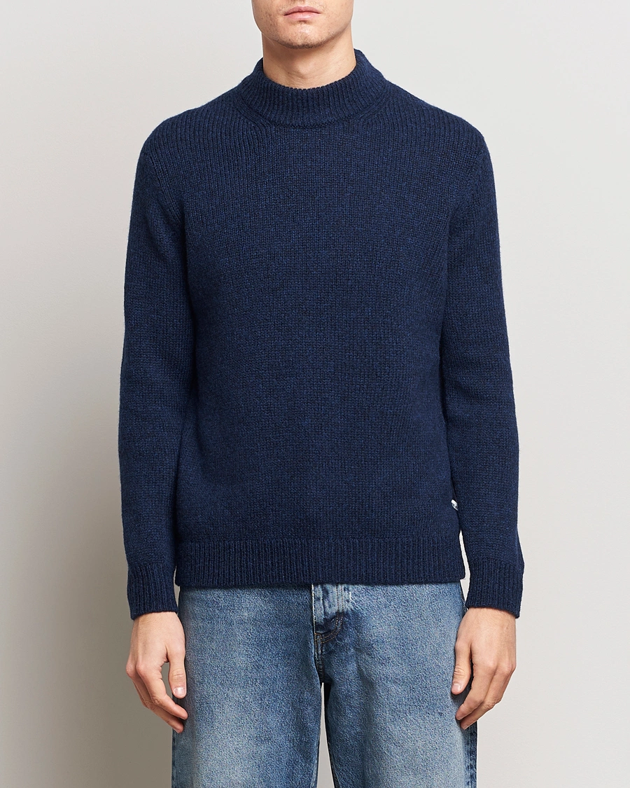 Herren | Sale | NN07 | Nick Mock Neck Sweater Navy Blue