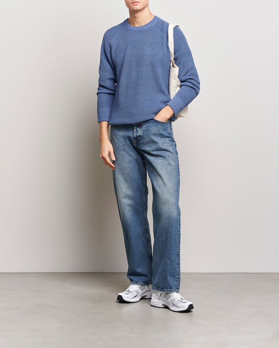 Herren | Pullover | NN07 | Jacobo Cotton Knitted Crew Neck Grey Blue