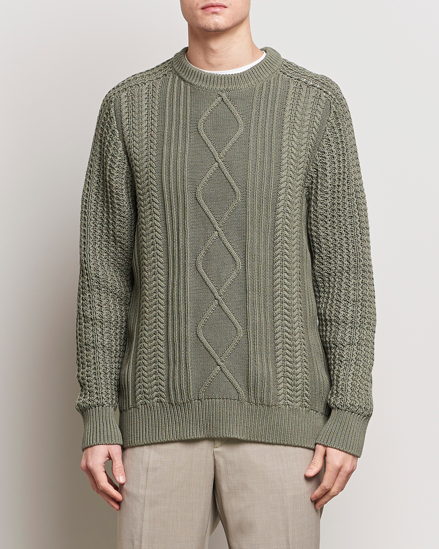 Herr | Stickade tröjor | NN07 | Caleb Cable Knit Sweater Khaki Sand