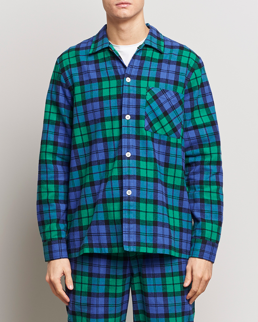 Herren | Pyjamas | Tekla | Flannel Checked Pyjama Shirt Green/Blue