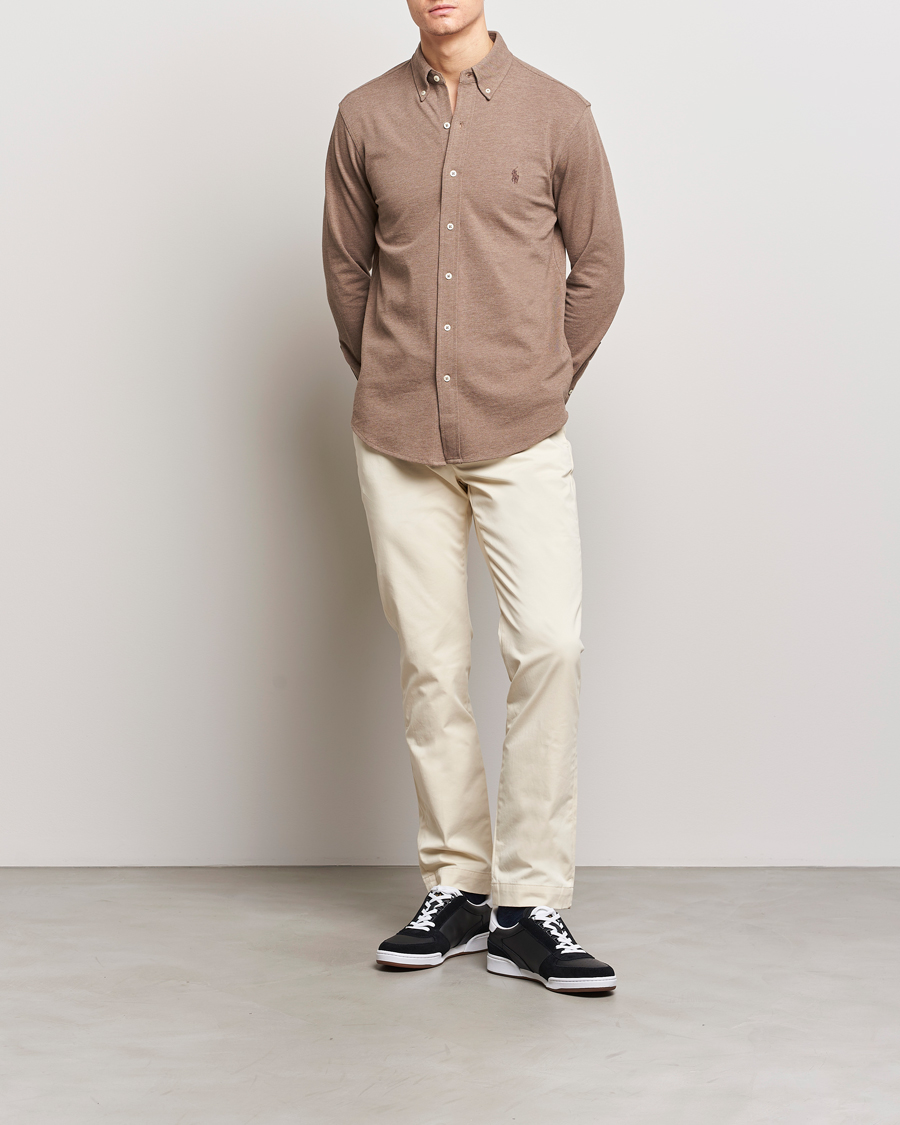 Herren | Hemden | Polo Ralph Lauren | Slim Fit Featherweight Mesh Shirt Dark Taupe Heather