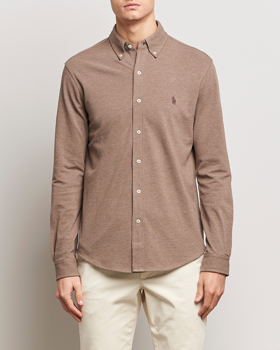 Herren | Polo Ralph Lauren | Polo Ralph Lauren | Slim Fit Featherweight Mesh Shirt Dark Taupe Heather