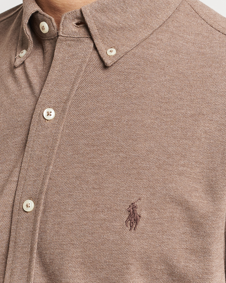Herren | Hemden | Polo Ralph Lauren | Slim Fit Featherweight Mesh Shirt Dark Taupe Heather