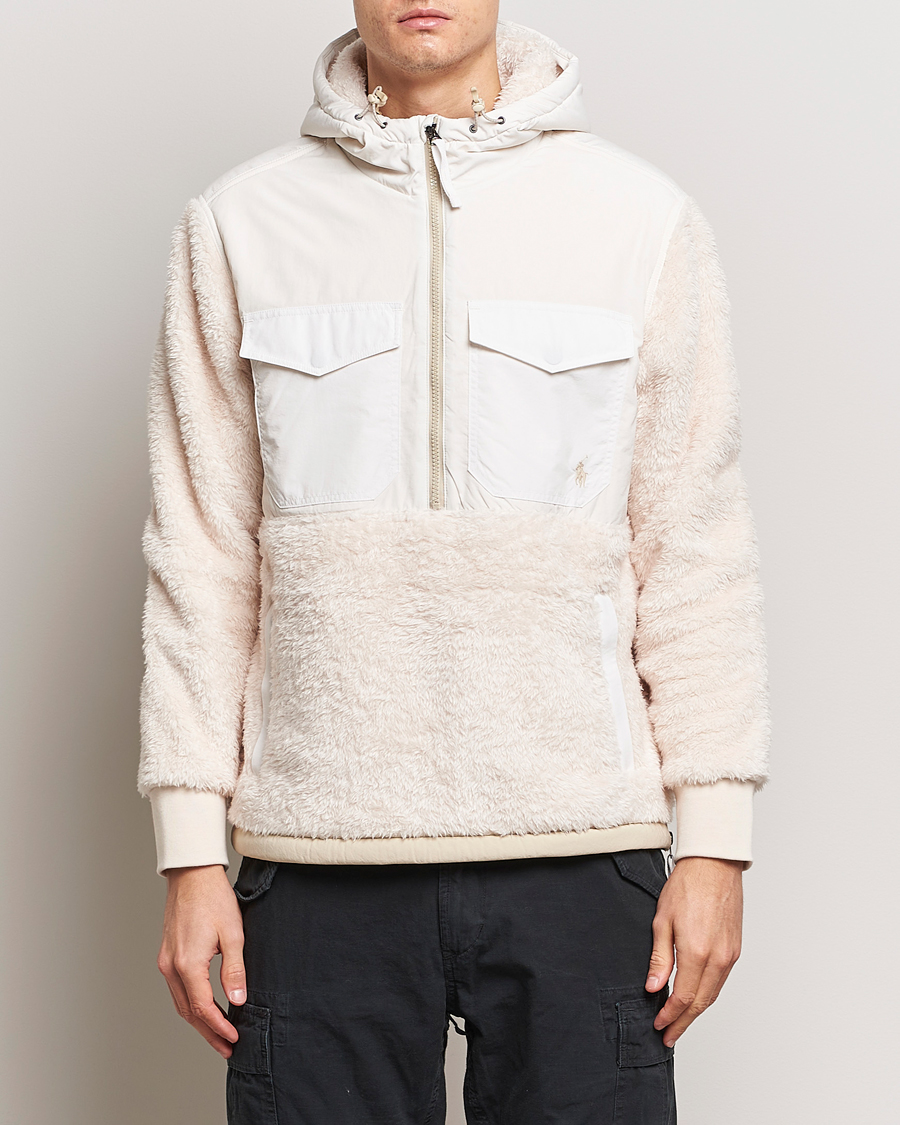 Herren | Pullover | Polo Ralph Lauren | Curly Sherpa/Nylon Half Zip Hoodie Cream Multi