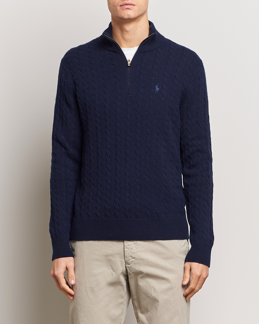 Herren | Sale | Polo Ralph Lauren | Wool/Cotton Cable Half-Zip Hunter Navy