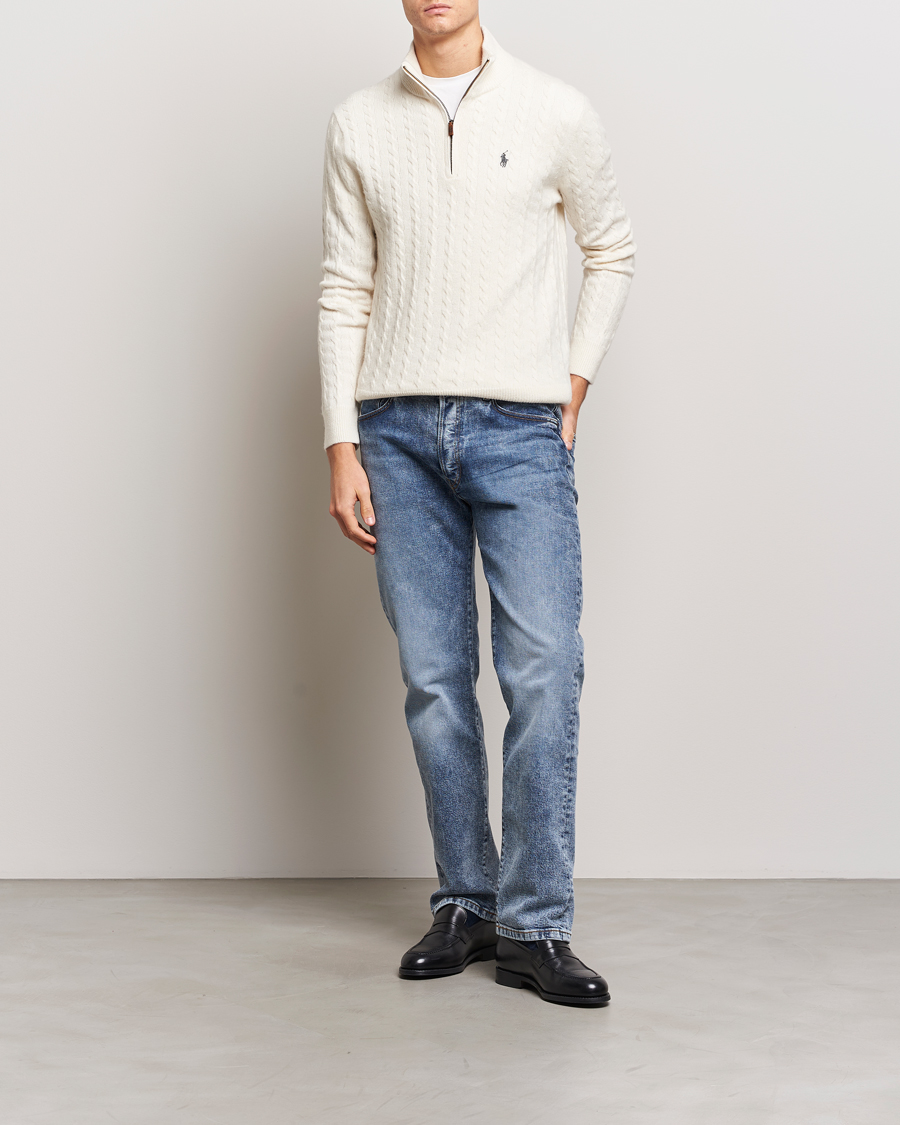 Herren | Pullover | Polo Ralph Lauren | Wool/Cotton Cable Half-Zip Andover Cream