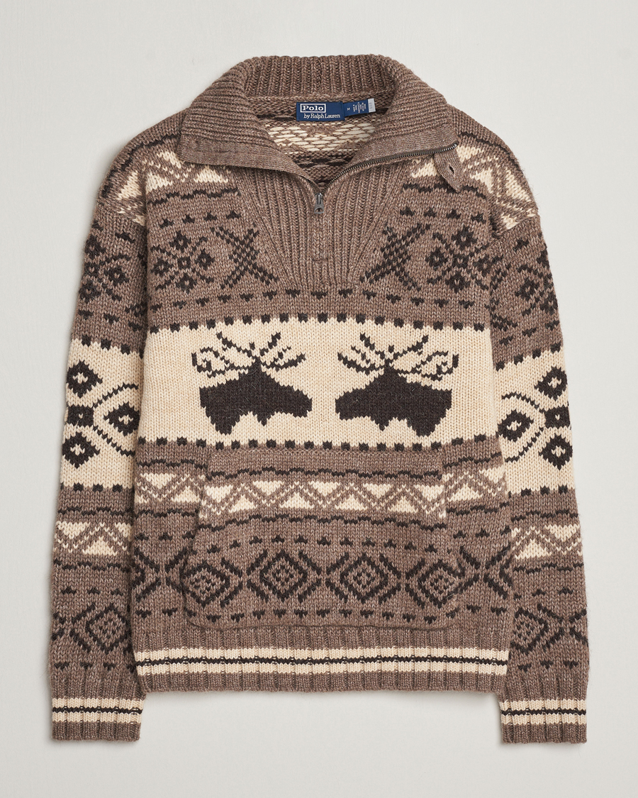 Herren | Pullover | Polo Ralph Lauren | Wool Knitted Half-Zip Sweater Medium Brown