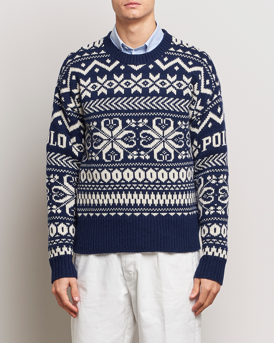 Herren | Weihnachtspullover | Polo Ralph Lauren | Wool Knitted Snowflake Crew Neck Bright Navy