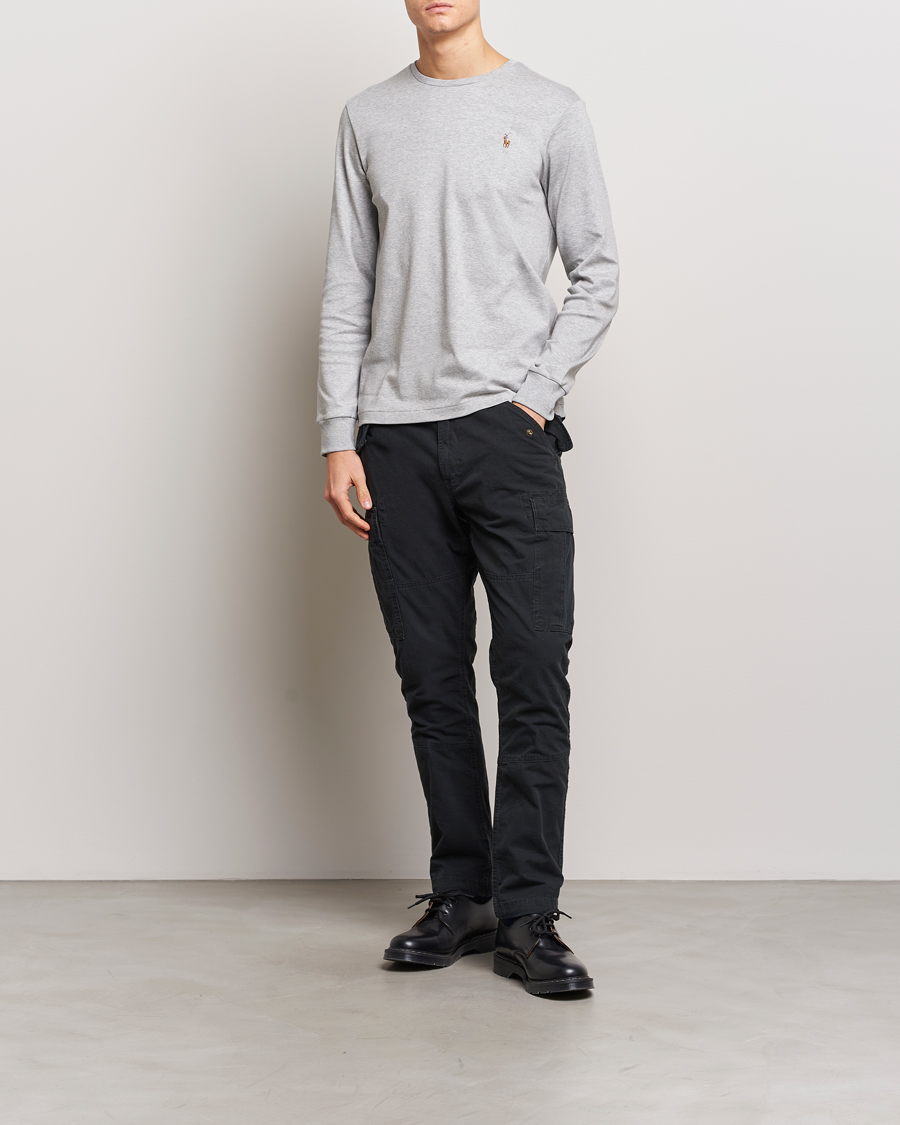 Herren | T-Shirts | Polo Ralph Lauren | Luxury Pima Cotton Long Sleeve T-Shirt Light Grey