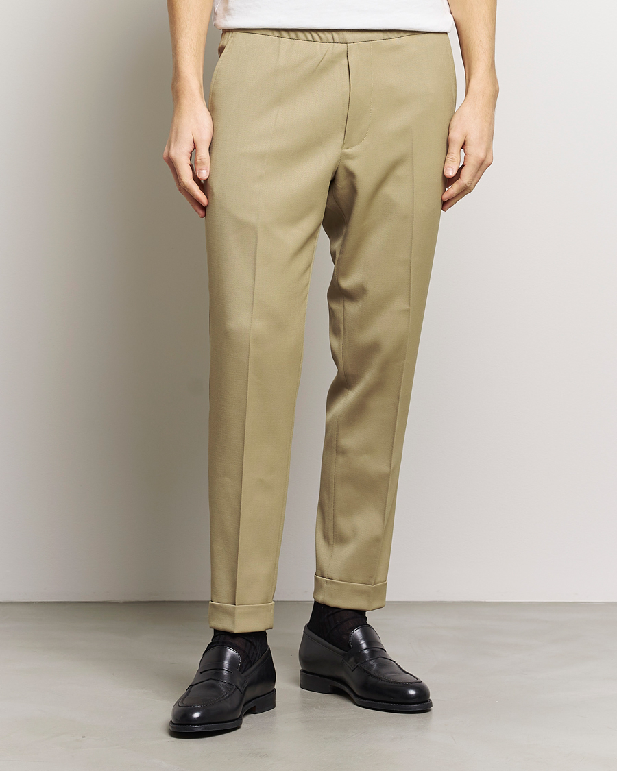 Men | Drawstring Trousers | Filippa K | Terry Cropped Trousers Sage Melange