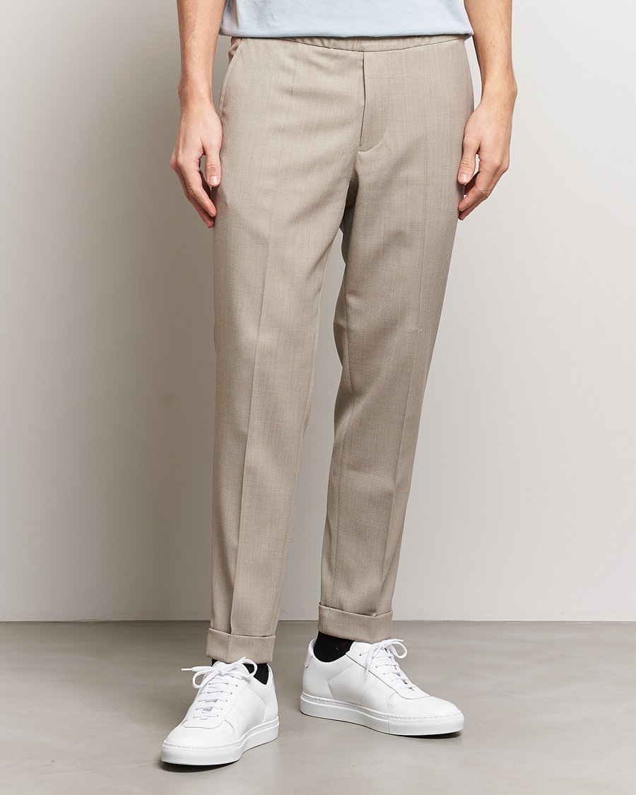 Men | Drawstring Trousers | Filippa K | Terry Cropped Trousers Light Khaki