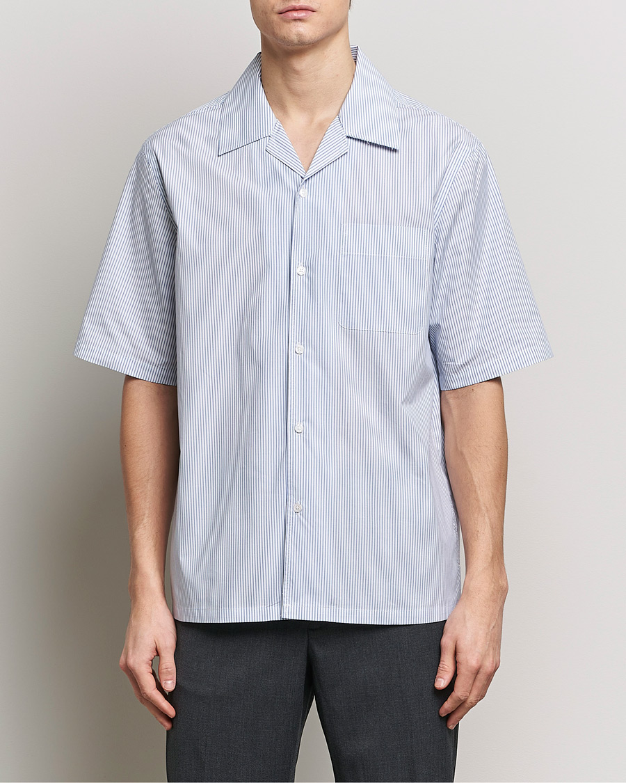 Herren | Freizeithemden | Filippa K | Striped Short Sleeve Resort Shirt Blue/White