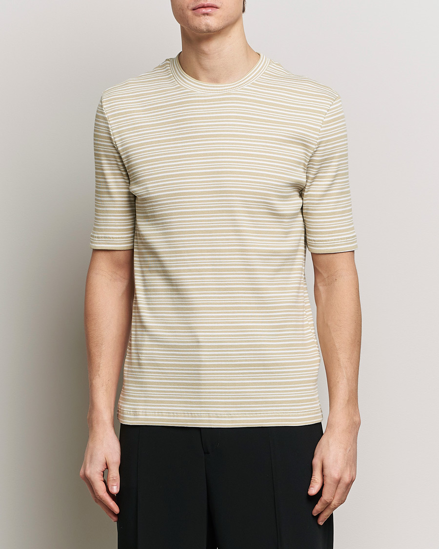 Herren | T-Shirts | Filippa K | Striped Rib T-Shirt Dark Yellow/White