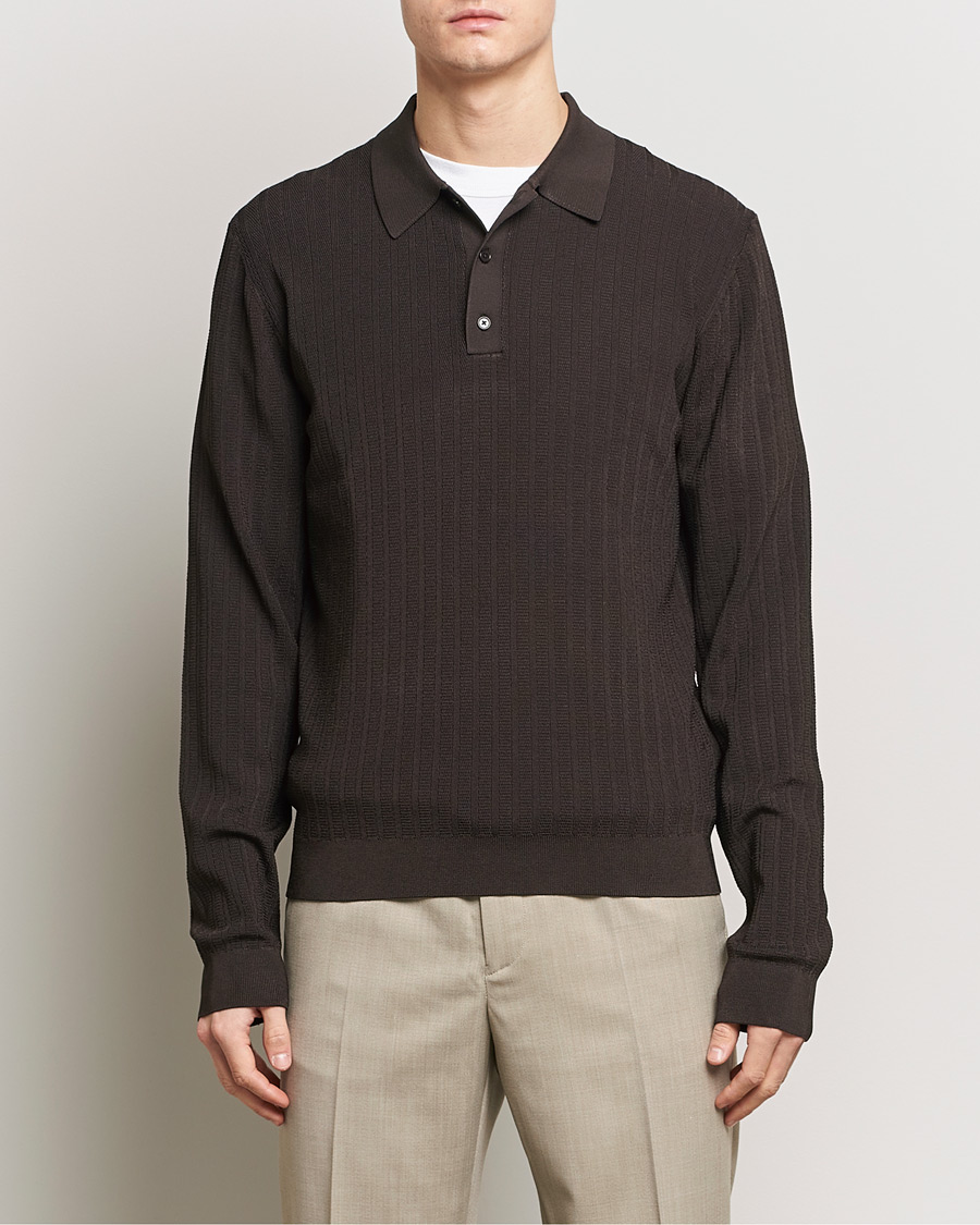 Herren | Pullover | Filippa K | Structured Knitted Polo Dark Oak